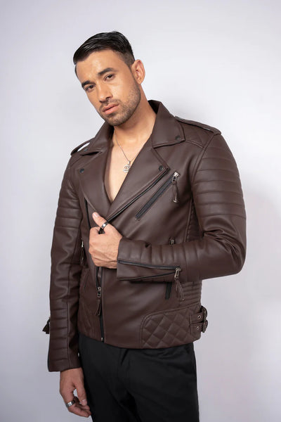 Burnt Quilted Faux Leather Jacket