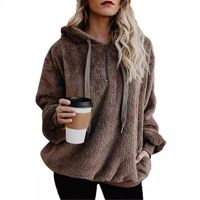 Long Sleeve Zipper Hooded Color Women's Sweatshirt Fleece Jacket