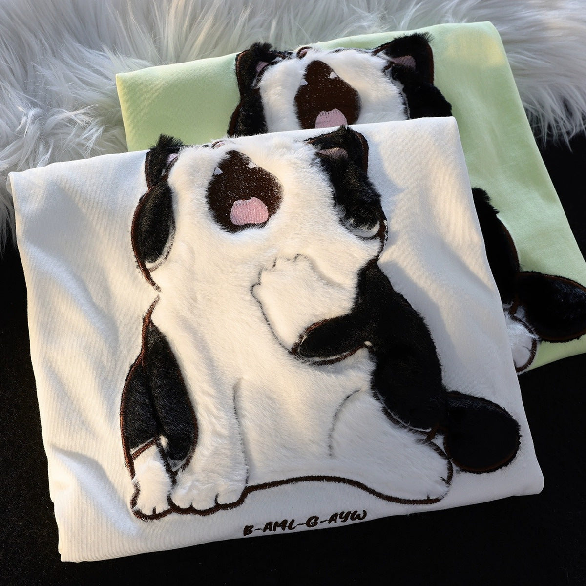 Japanese-style Retro Sleepy Cat Flocking Short Sleeve