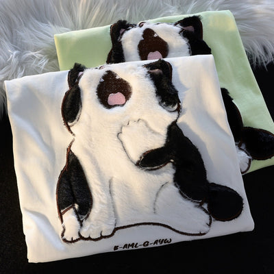 Japanese-style Retro Sleepy Cat Flocking Short Sleeve