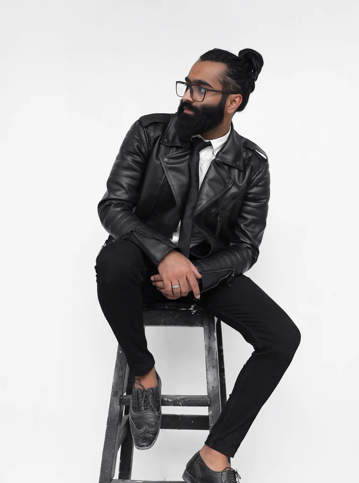 Black Quilted Faux Leather Jacket