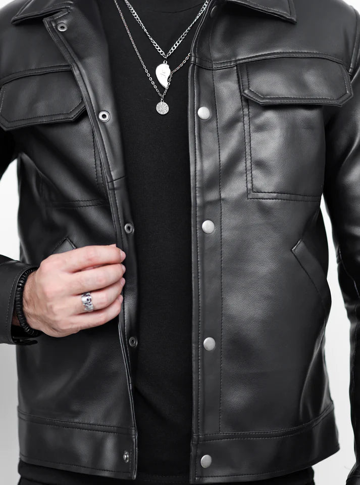 Dual Pocket Basic Faux Leather Jacket
