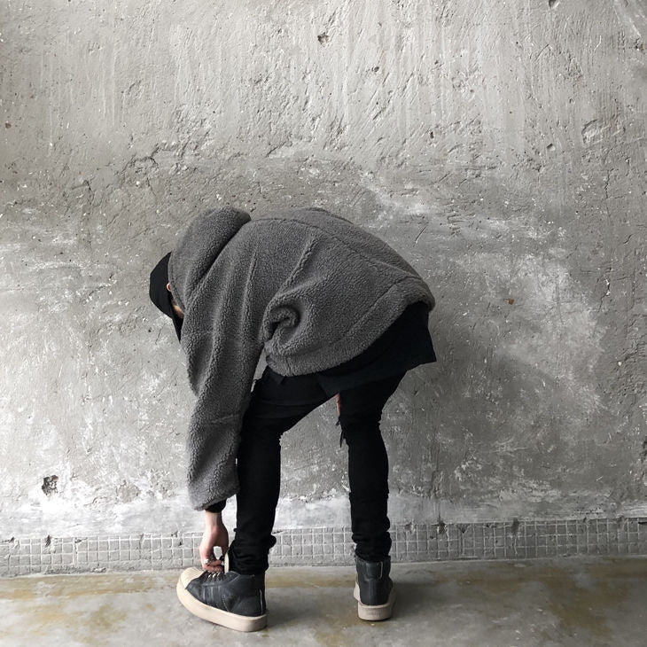 Cotton And Thickening Fleece Hoodie Imitation Lamb Wool Hooded Jacket