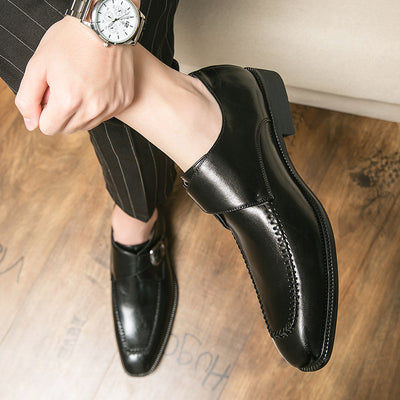 Spring And Autumn Fashion Square Buckle Low-cut Dress Leather Shoes