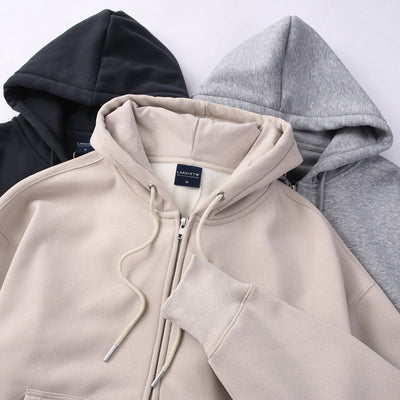 Men's Autumn And Winter Fleece Lined Padded Warm Keeping Zipper Cardigan Casual Sweatshirt
