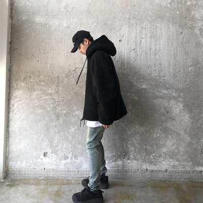 Cotton And Thickening Fleece Hoodie Imitation Lamb Wool Hooded Jacket