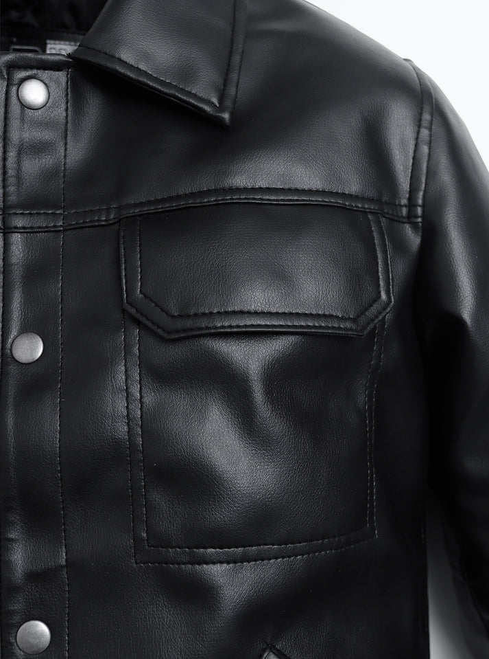 Dual Pocket Basic Faux Leather Jacket