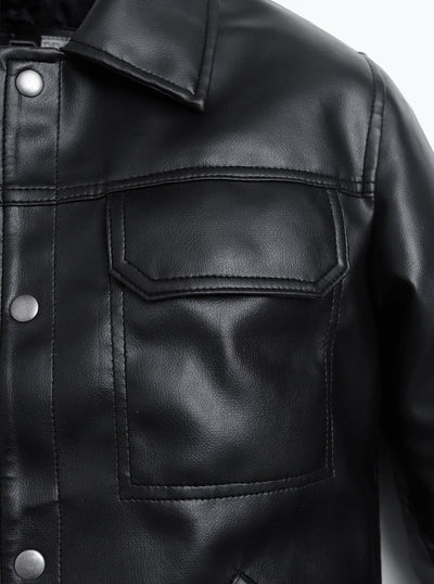 Dual Pocket Basic Faux Leather Jacket