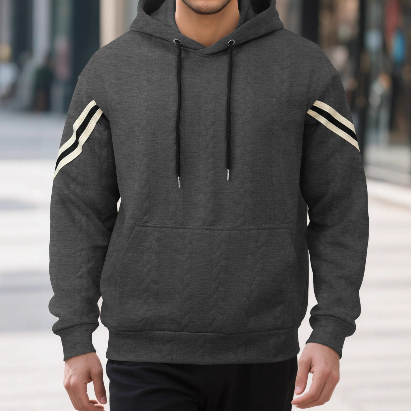 Jacquard-woven Thermal Outdoor Sports Trendy Hooded Hoodie For Men