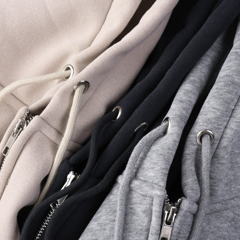 Men's Autumn And Winter Fleece Lined Padded Warm Keeping Zipper Cardigan Casual Sweatshirt