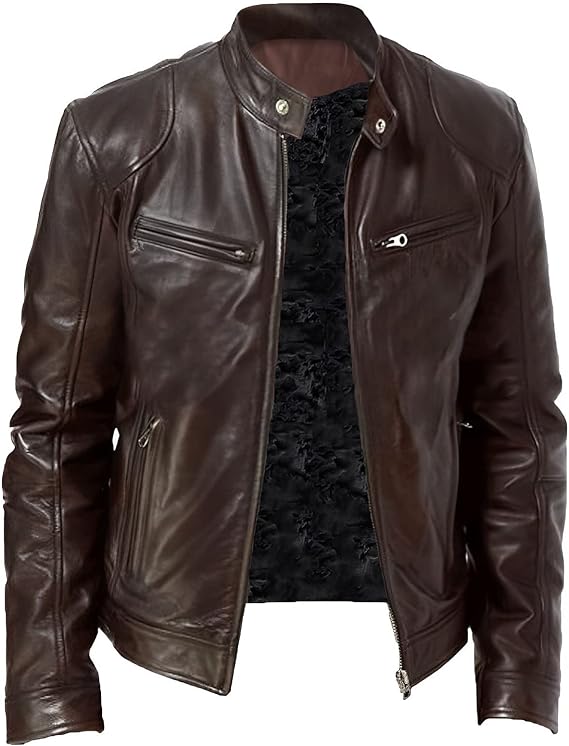 Men's Autumn and Winter Stand Collar Leather Jacket