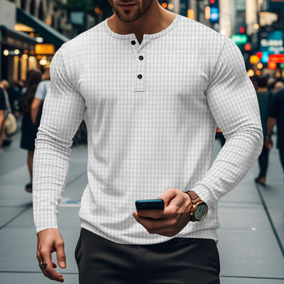 Men's New Jacquard Small Check Casual Sport Long Sleeve