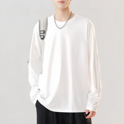Men's Round Neck Thickened Inner Bottoming Shirt Solid Color Loose-fitting Versatile Top