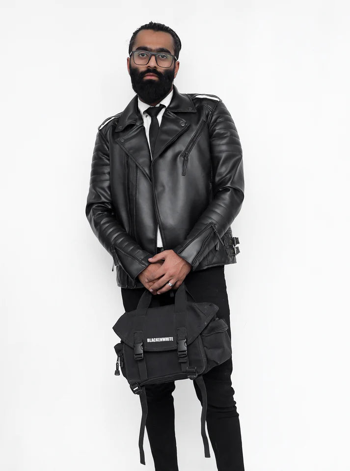 Black Quilted Faux Leather Jacket