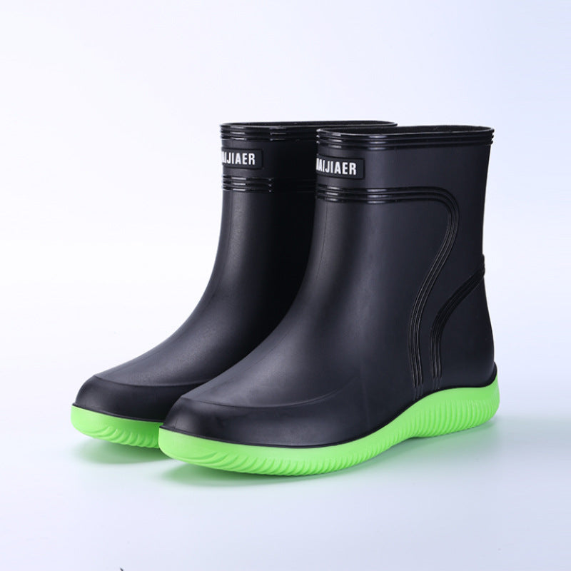 Men's Rain Mid-top Rain Boots Waterproof Non-slip Kitchen Glue Car Wash Work Shoes