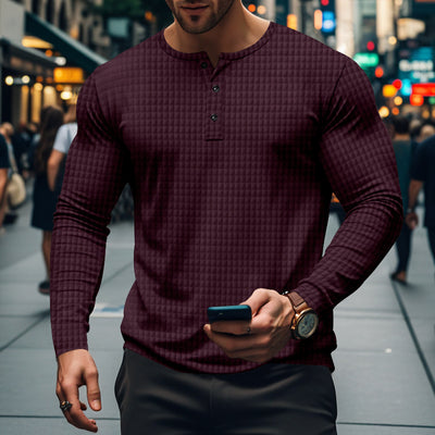 Men's New Jacquard Small Check Casual Sport Long Sleeve