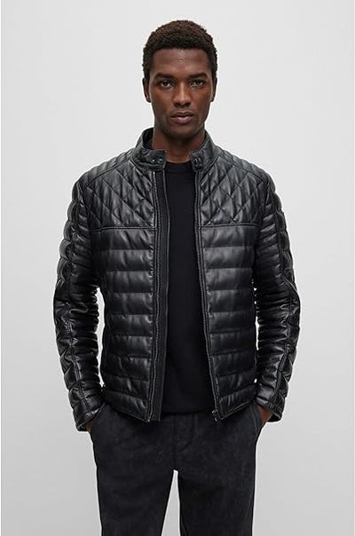 BOSS Mens JONN IN Nappa leather jacket with stand collar