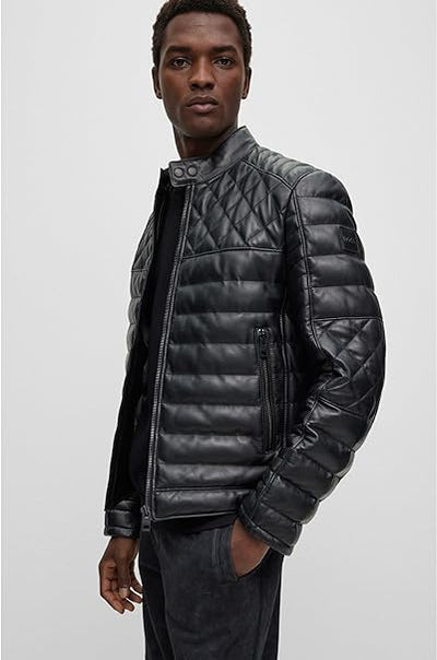 BOSS Mens JONN IN Nappa leather jacket with stand collar