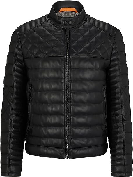 BOSS Mens JONN IN Nappa leather jacket with stand collar