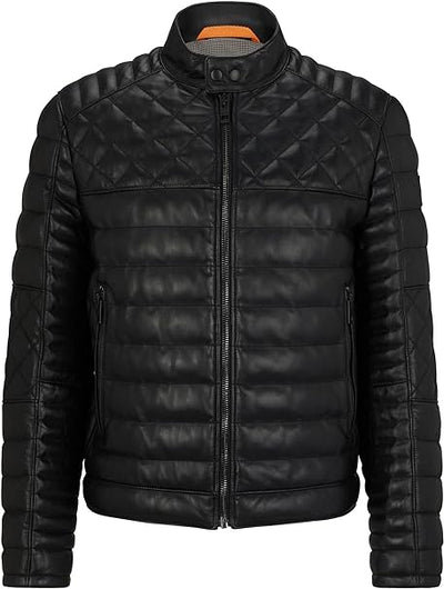 BOSS Mens JONN IN Nappa leather jacket with stand collar