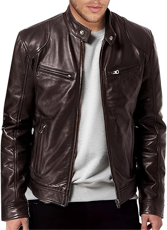 Men's Autumn and Winter Stand Collar Leather Jacket
