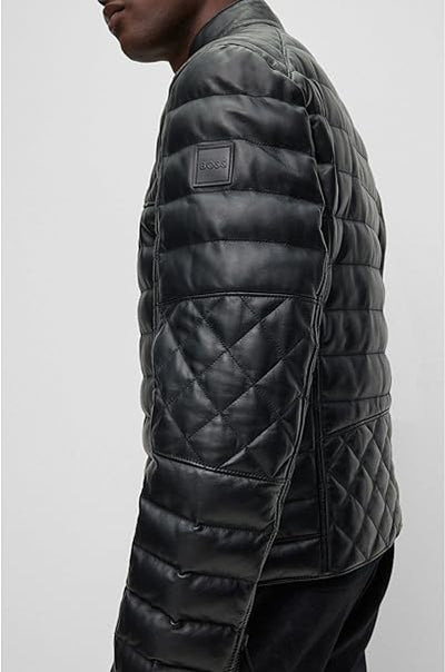 BOSS Mens JONN IN Nappa leather jacket with stand collar