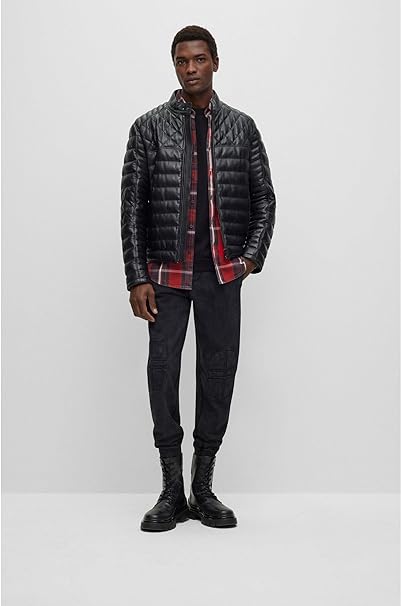 BOSS Mens JONN IN Nappa leather jacket with stand collar