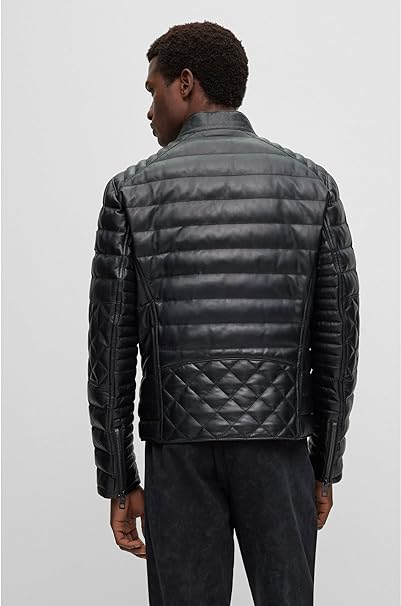 BOSS Mens JONN IN Nappa leather jacket with stand collar