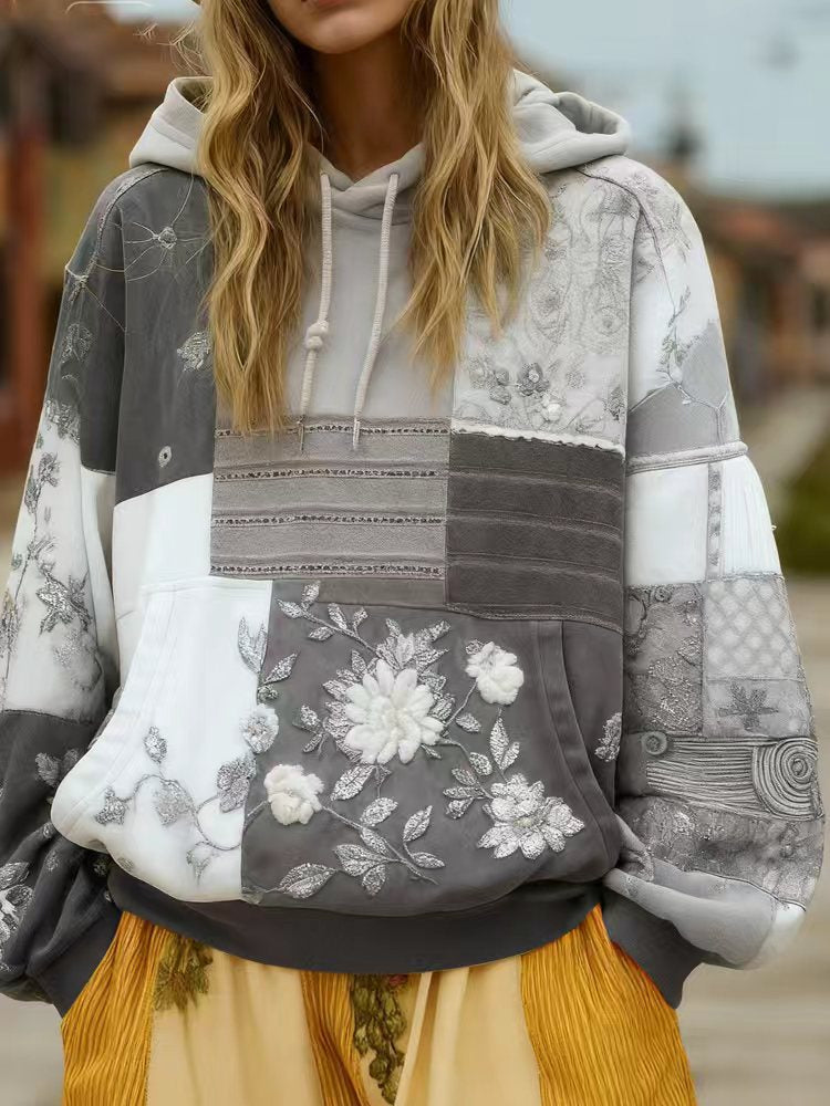 Women's Casual Hooded Long-Sleeve Pullover With Regular Fit And Digital Print