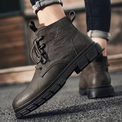High-top Men's Black Leather Shoes