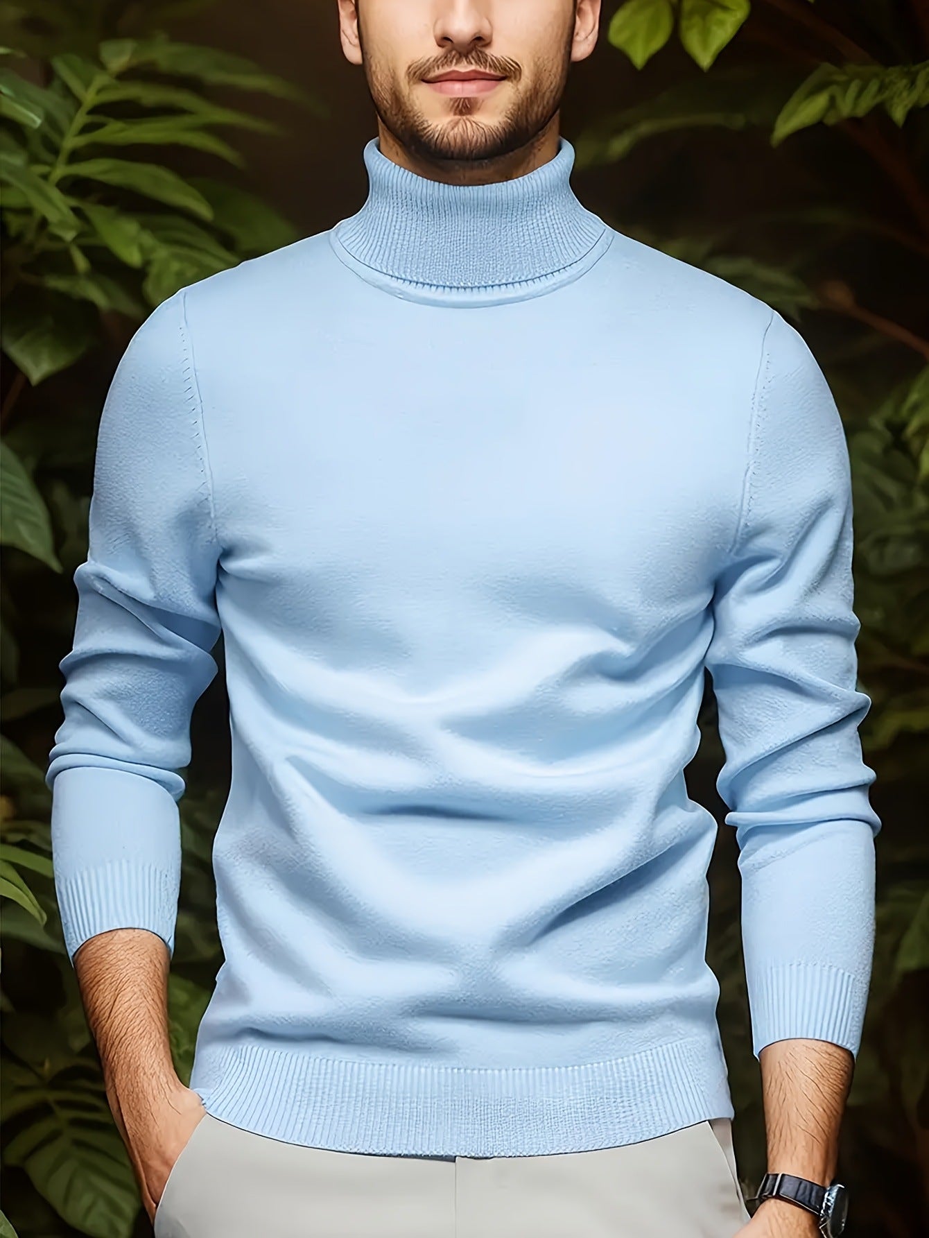 Men's Solid Color Versatile Soft Viscose Turtleneck Sweater