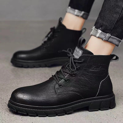 High-top Men's Black Leather Shoes