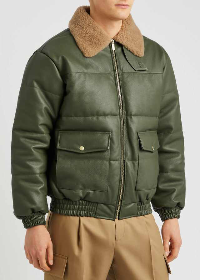 Shearling-trimmed leather jacket
