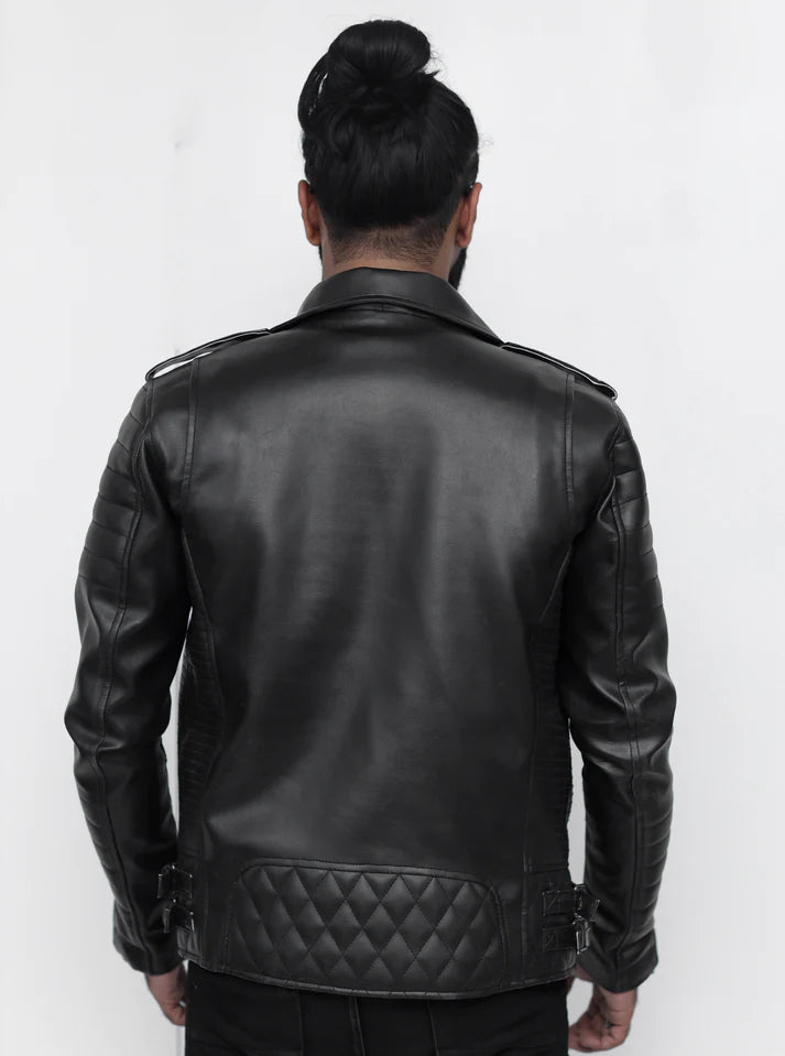Black Quilted Faux Leather Jacket
