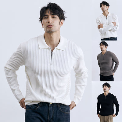 Men's Half-zip Long Sleeve Sweater With Lapel