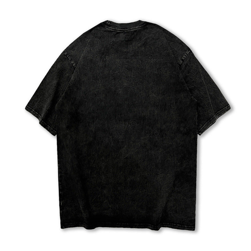 Cartoon Printed Washed And Worn Short-sleeved T-shirt