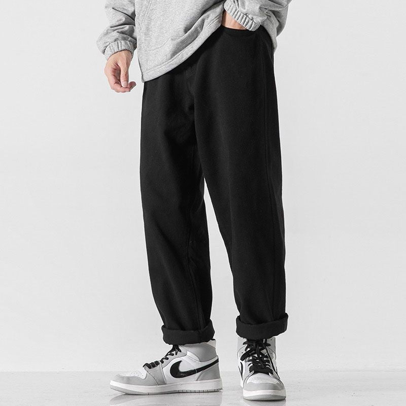 Retro Solid Color Loose Straight Trousers