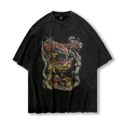 Cartoon Printed Washed And Worn Short-sleeved T-shirt