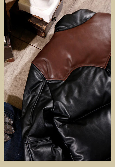 Black Designer Puffer Leather Jacket - Brando