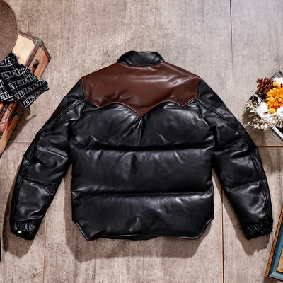 Black Designer Puffer Leather Jacket - Brando