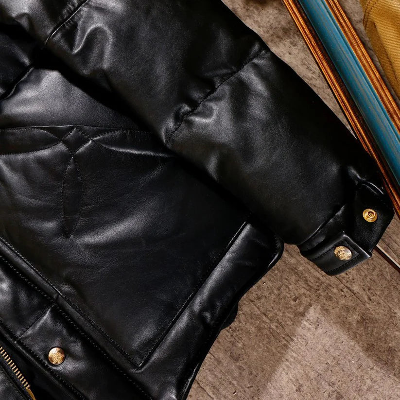 Black Designer Puffer Leather Jacket - Brando