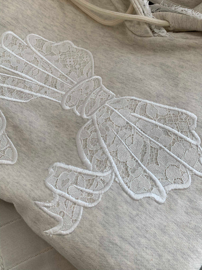 Sweet Lace Trim DesignUnique Retro Loose Top Bowtie Hoodie