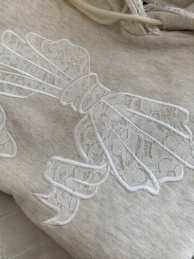 Sweet Lace Trim DesignUnique Retro Loose Top Bowtie Hoodie