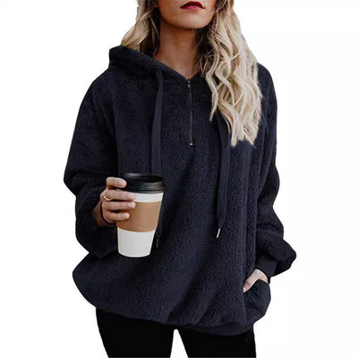 Long Sleeve Zipper Hooded Color Women's Sweatshirt Fleece Jacket