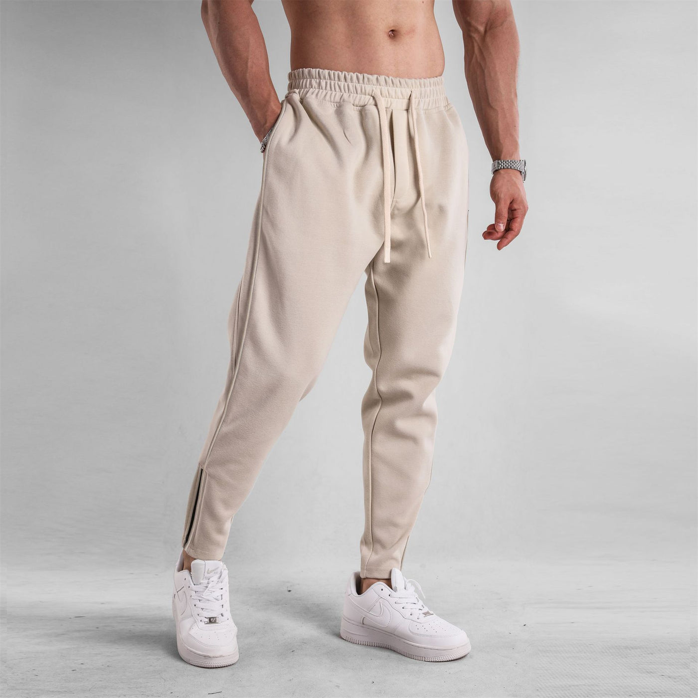 Slim Fit Leg Opening Zipper Ankle Banded Pants