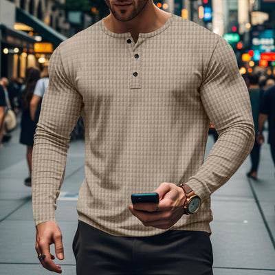 Men's New Jacquard Small Check Casual Sport Long Sleeve