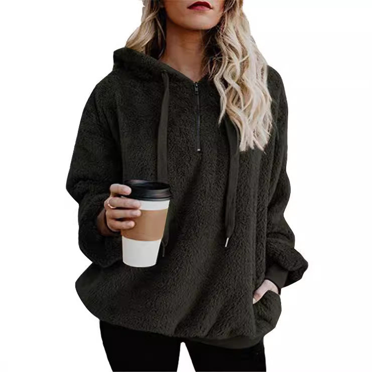 Long Sleeve Zipper Hooded Color Women's Sweatshirt Fleece Jacket