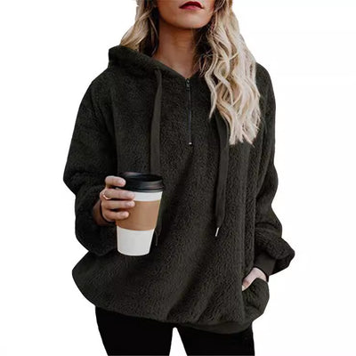 Long Sleeve Zipper Hooded Color Women's Sweatshirt Fleece Jacket