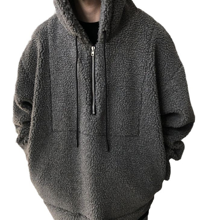 Cotton And Thickening Fleece Hoodie Imitation Lamb Wool Hooded Jacket