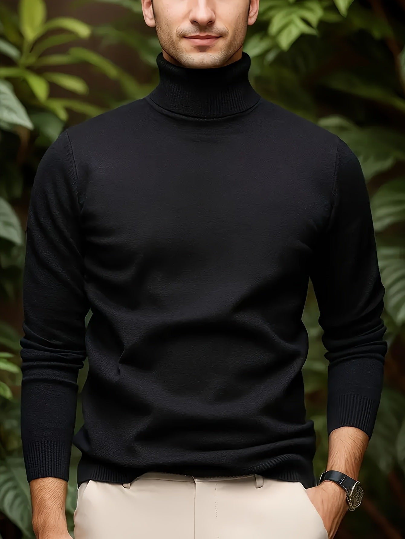Men's Solid Color Versatile Soft Viscose Turtleneck Sweater